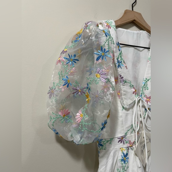 J. ING Sailor Peter Pan Color Floral Embroidered Puff Sleeve Ruffle Dress Small - Picture 8 of 12